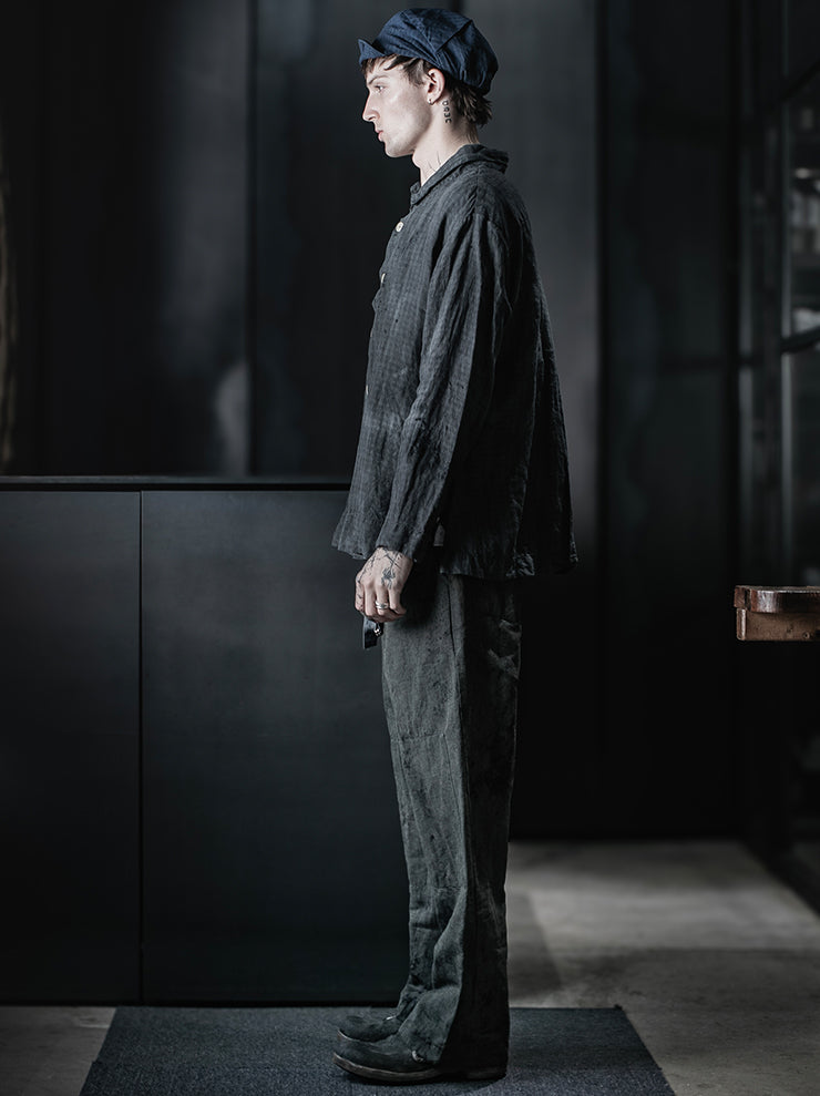 ATELIER SUPPAN<br>MENS Checkered linen Shirt Jacket overdyed / E26-21