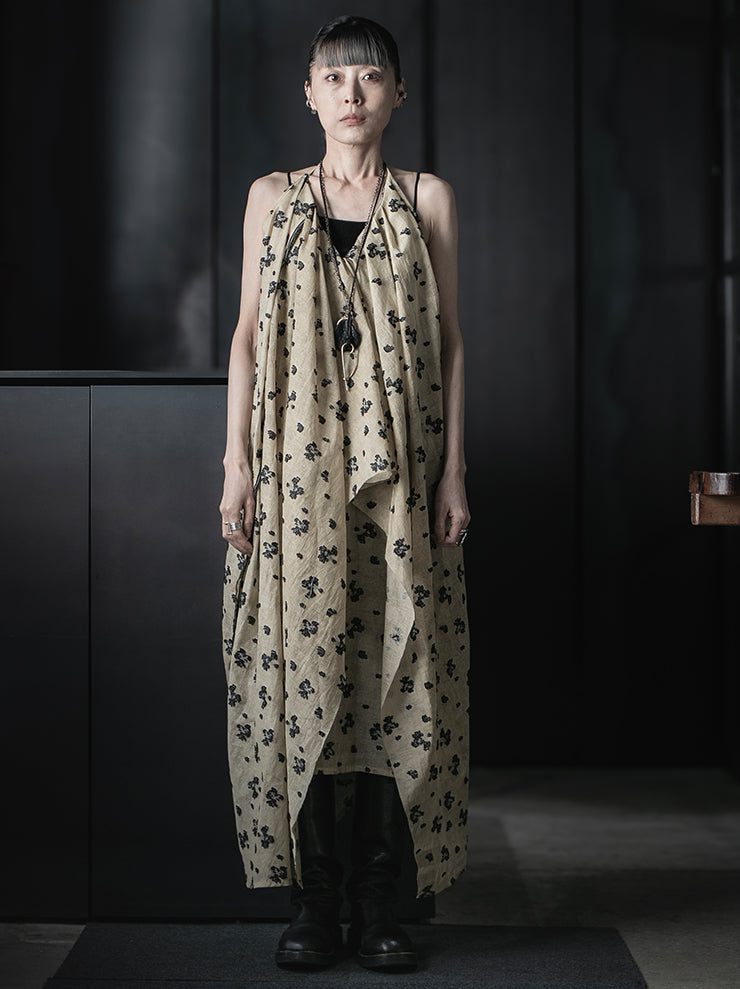 CHIAHUNG SU<br>HAND DYED STRAPPED LAYERING & RAW EDGE DRESS / FLORAL