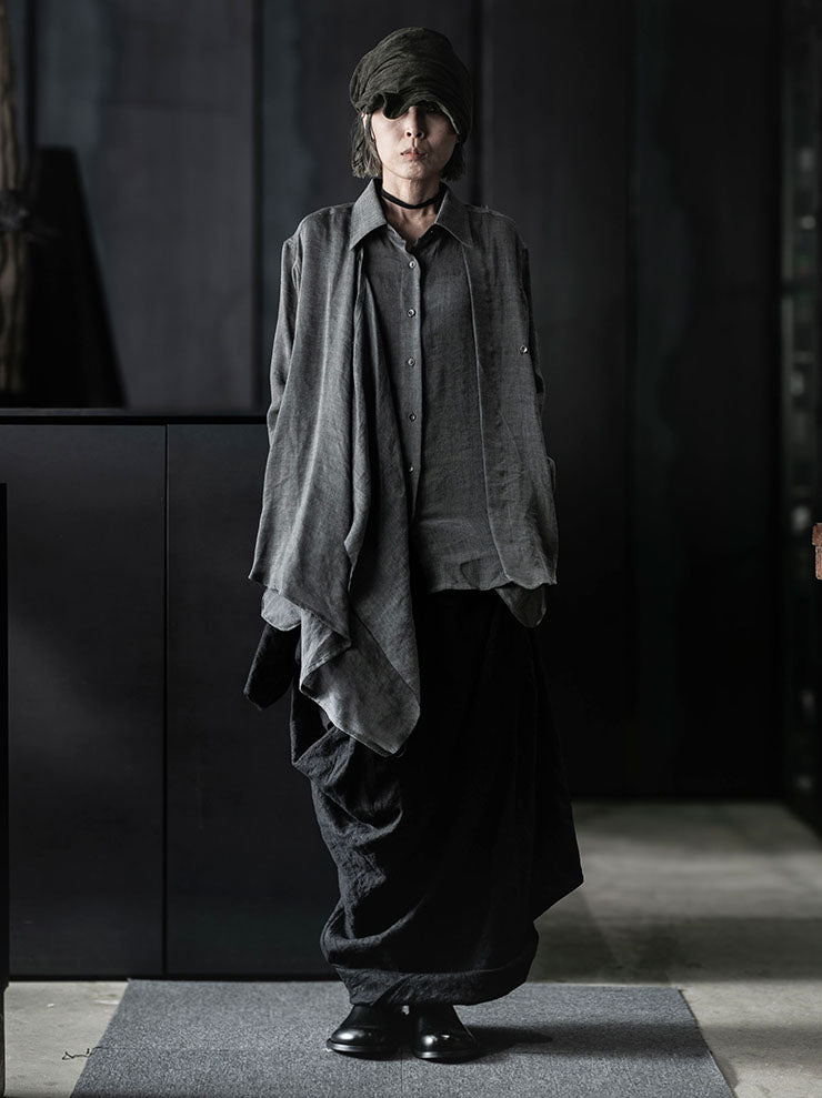CHIAHUNG SU<br>HAND WOVEN & DYED LAYERING SHIRT / WALNUT GREY