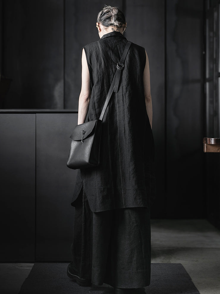 CHIAHUNG-SU<br>RELAXED-FIT SLEEVELESS HAND WOVEN ELONGATE SHIRT / BLACK STRIPE