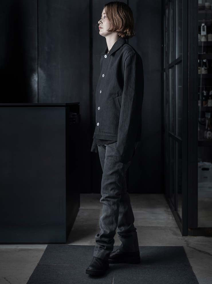 K'ANG<br>MENS SPLIT LAYER BACK DENIM JACKET / OFF BLACK