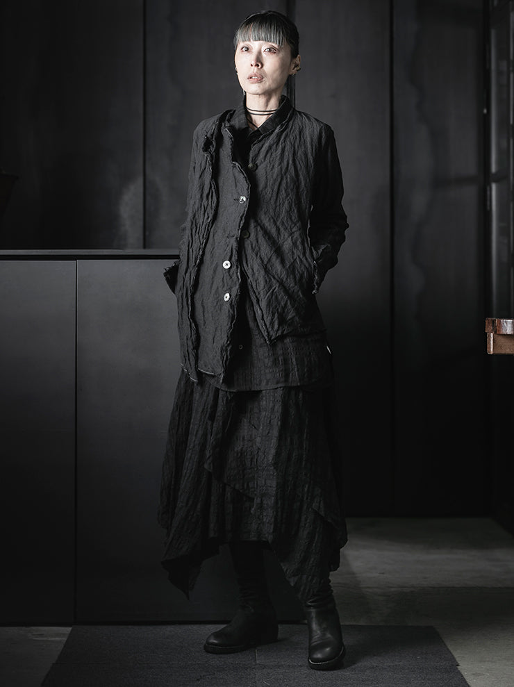 CHIAHUNG SU<br>HAND-DYED & WOVEN LAYERING RAW EDGE BLAZER / DYE BLACK