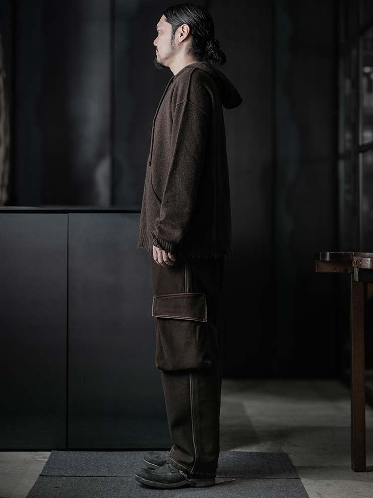 UMA WANG<br>MENS HOODED TOP / BROWN