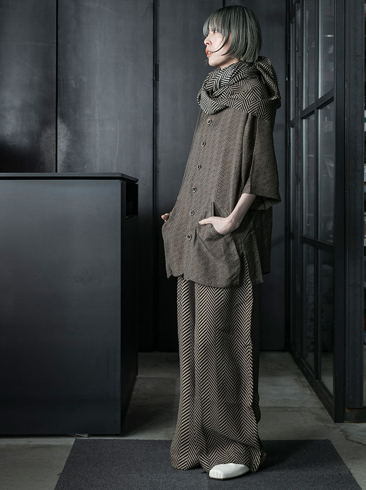 UMA WANG<br> MENS WIDE TROUSER / TAN × BLACK