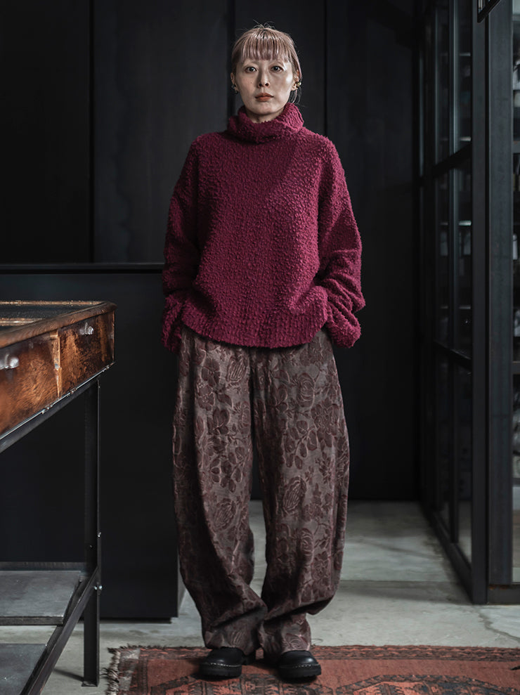 UMA WANG<br> WOMENS JACQUARD TROUSERS / DARK RED