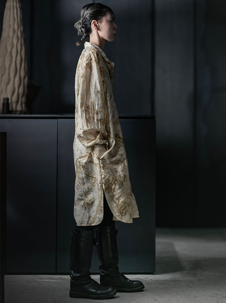 CHIAHUNG SU<br>WOMENS DYED VINTAGE FABRICS ELONGATED SHIRT