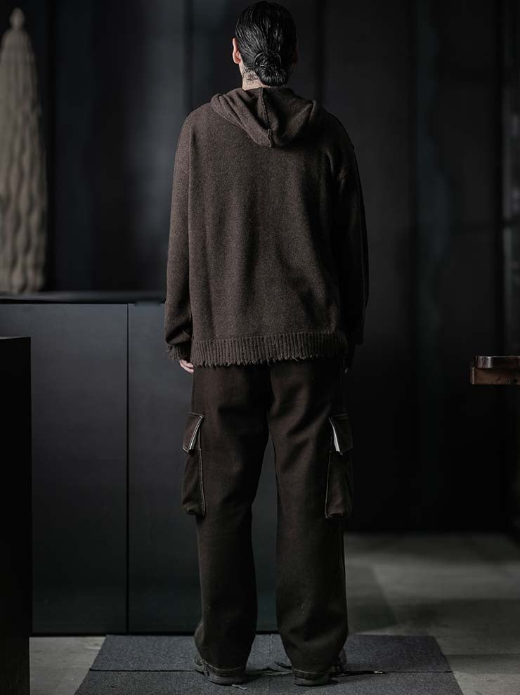 UMA WANG<br>MENS HOODED TOP / BROWN