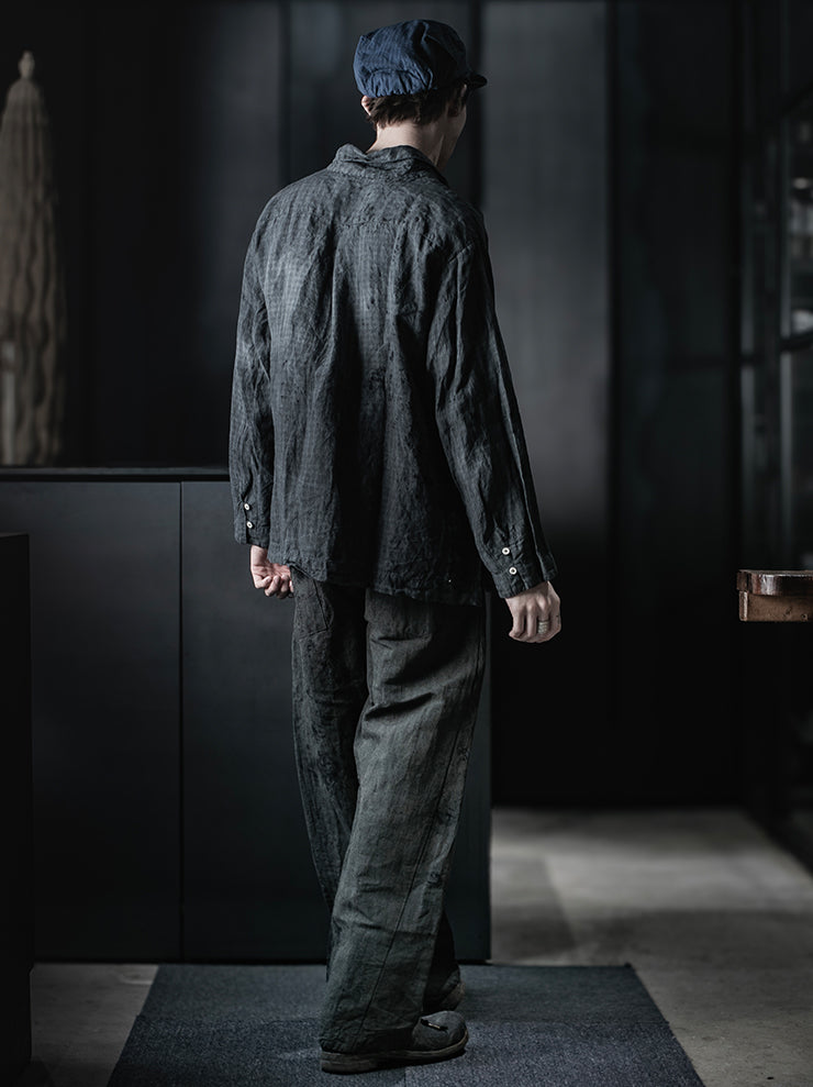 ATELIER SUPPAN<br>MENS Checkered linen Shirt Jacket overdyed / E26-21