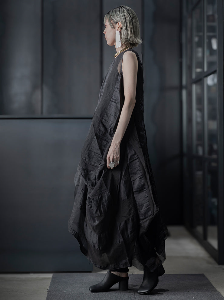 UMA WANG<br> WOMENS STRIPED ORGANDY DRESS / BLACK