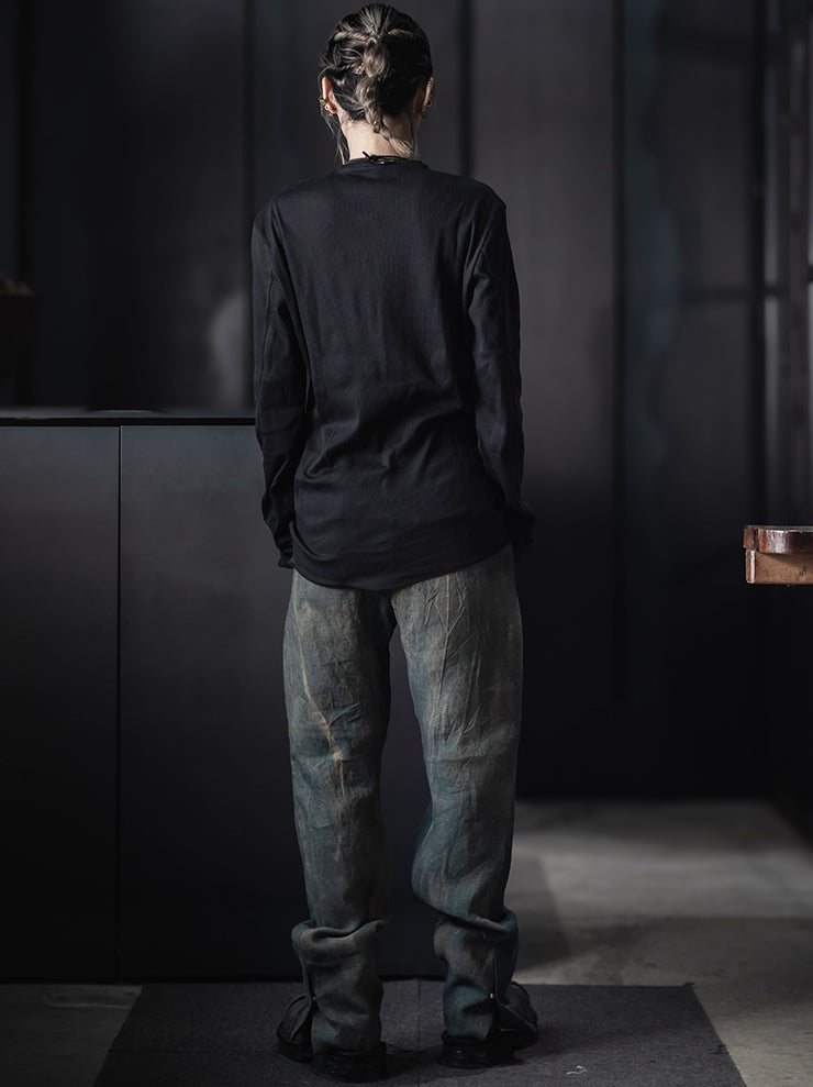 K’ANG <br>Unisex front buttoned round T-shirt / BLACK