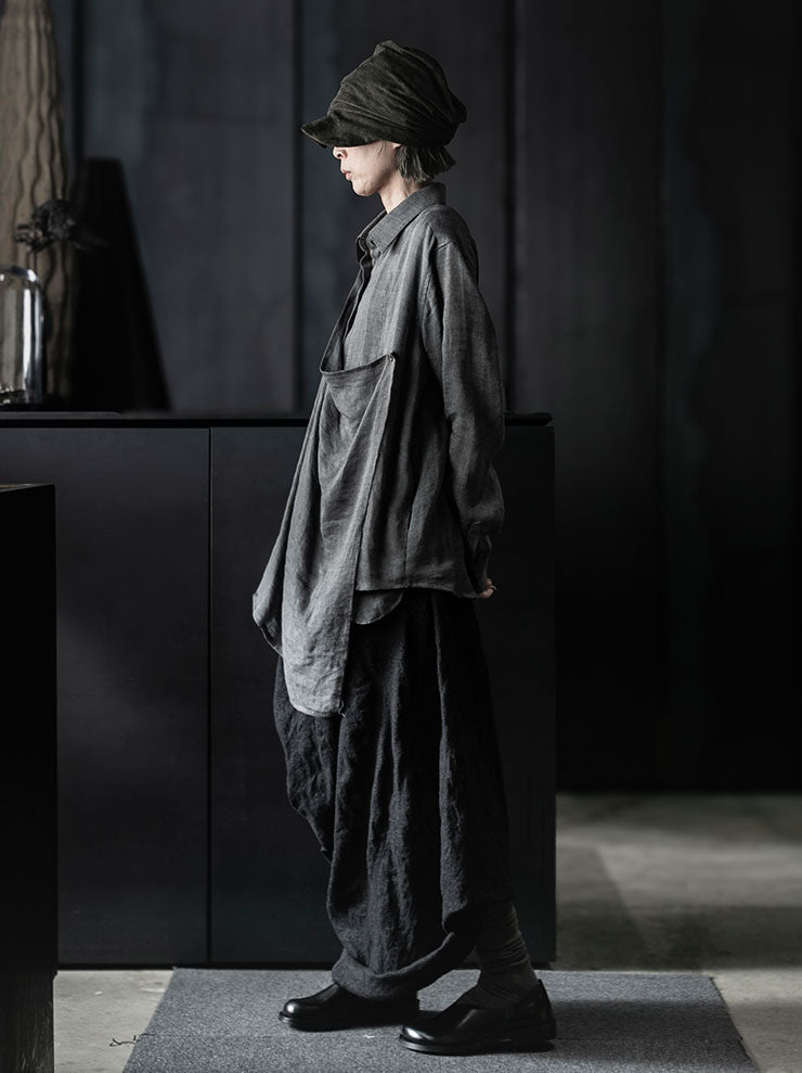 CHIAHUNG SU<br>HAND WOVEN & DYED LAYERING SHIRT / WALNUT GREY