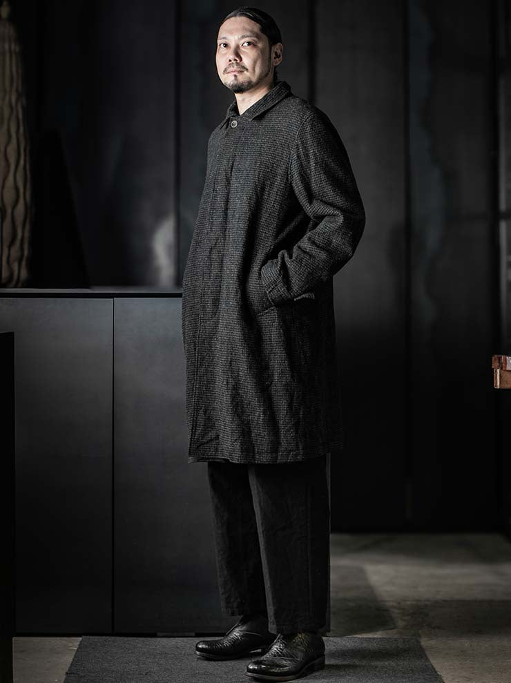 P.R.PATTERSON<br>SPIRAL SLEEVE  SHETLAND TWEED MAC COAT / BLK GRN GRY