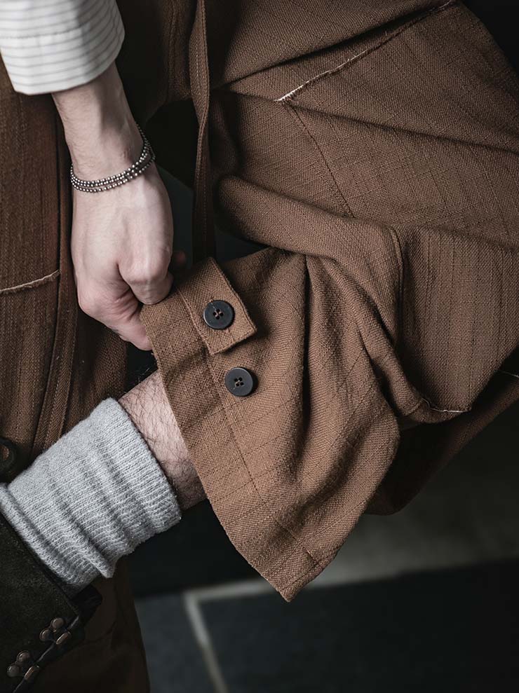 WRIGHT + DOYLE<br>UNISEX HAYTOR TROUSERS / OCHRE PINSTRIPE