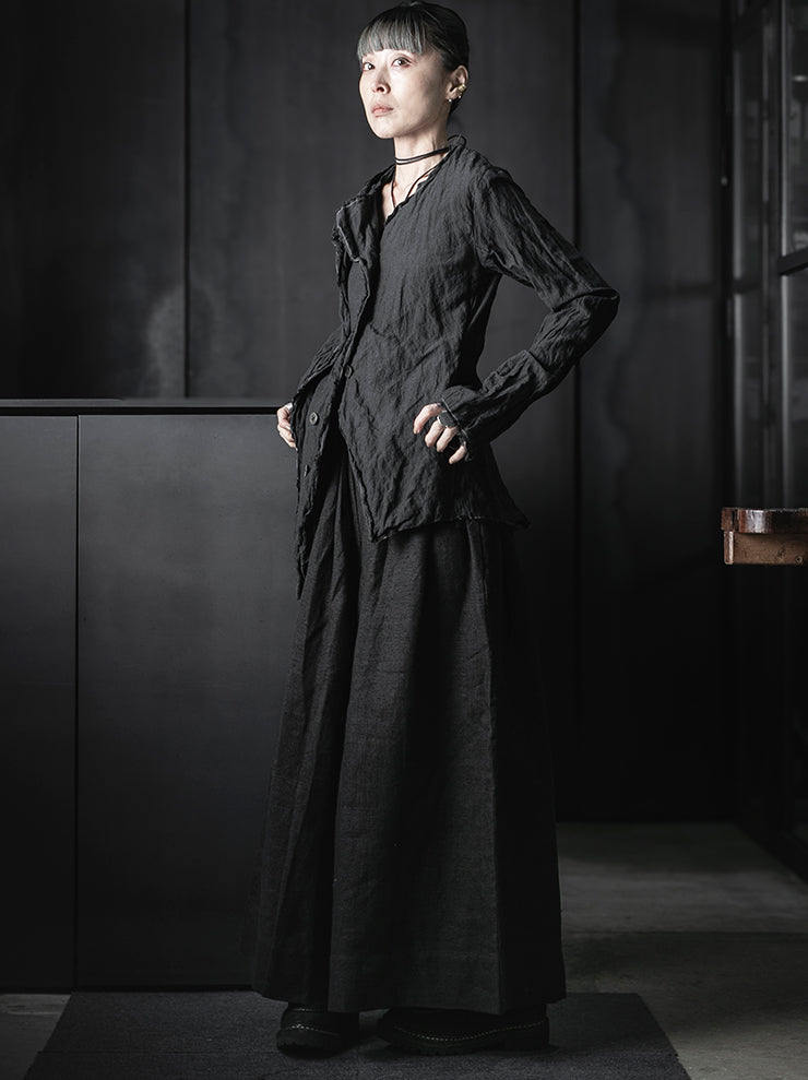 CHIAHUNG SU<br>HAND-DYED & WOVEN LAYERING RAW EDGE BLAZER / DYE BLACK