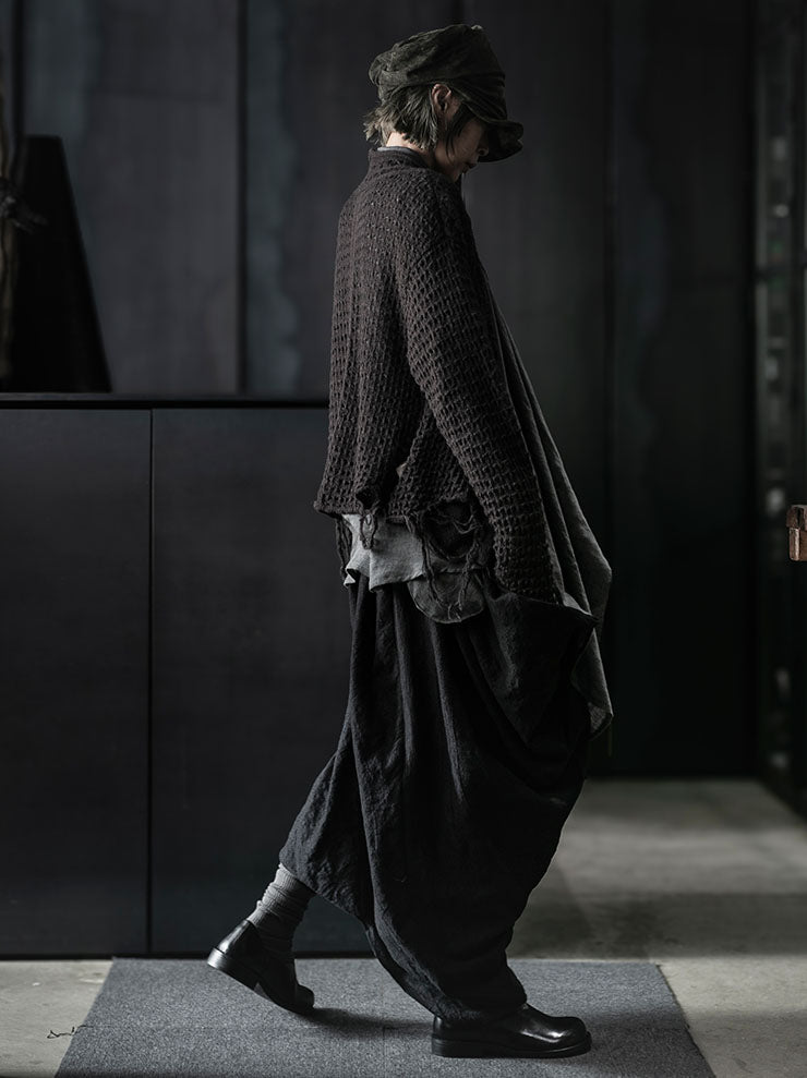 CHIAHUNG SU<br>STICK KNITTED RAWING CARDIGAN / DARK BROWN