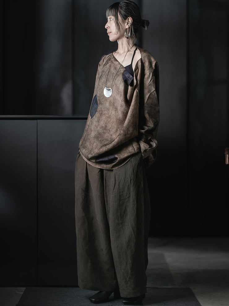 UMA WANG<br>WOMENS TEAYS TOP / BROWN/BLUE