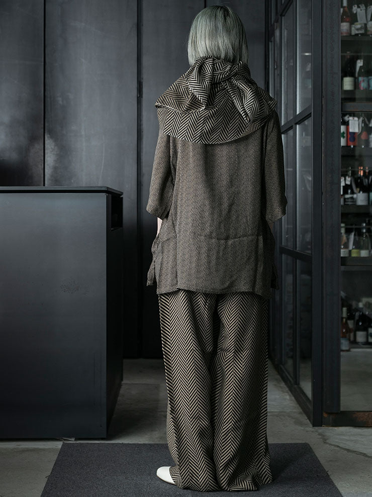 UMA WANG<br> MENS WIDE TROUSER / TAN × BLACK