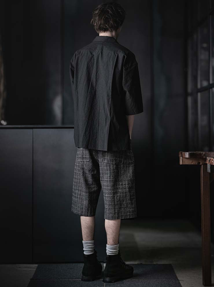 individual sentiments<br />UNISEX スイッチング 3/4 スリーブ シャツ / BLACK