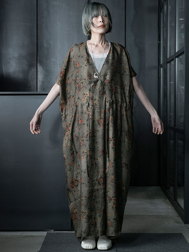 UMA WANG <br>WOMENS フラワープリントドレス /  GREY × RED