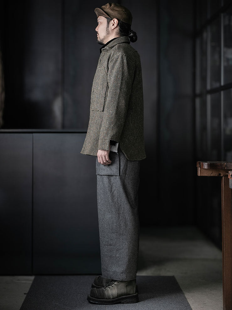 MONAD<br> Grogan Oversized work shirt / Green × Black Herringbone w/multicoloured Nep