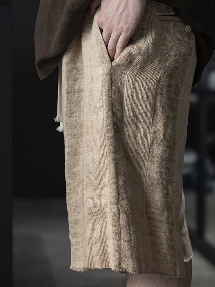 UMA WANG<br> MENS LINEN SHORTS / TAN