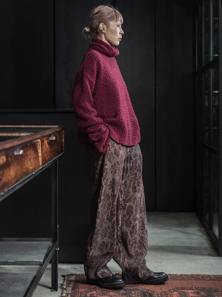 UMA WANG<br> WOMENS JACQUARD TROUSERS / DARK RED