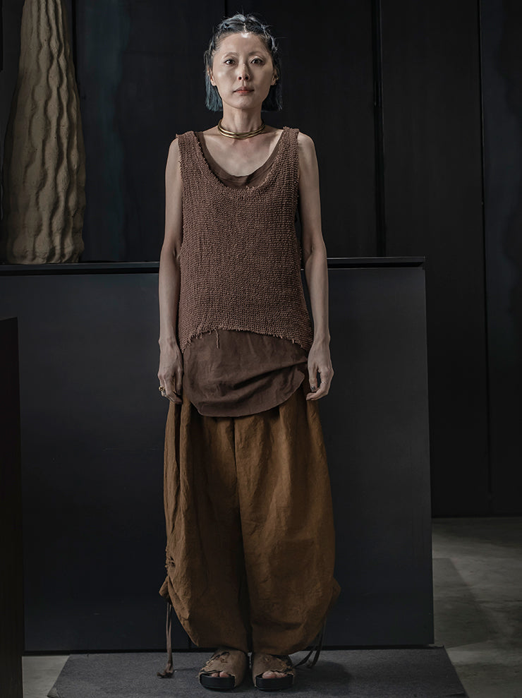 ISSEY FUJITA<br> WOMENS COTTON LINEN ​​TANK TOP / BROWN