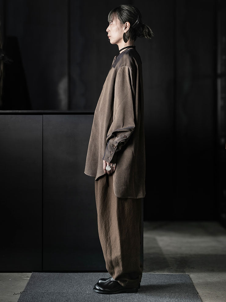 UMA WANG<br>WOMENS TAFFE TOP / GREY BROWN