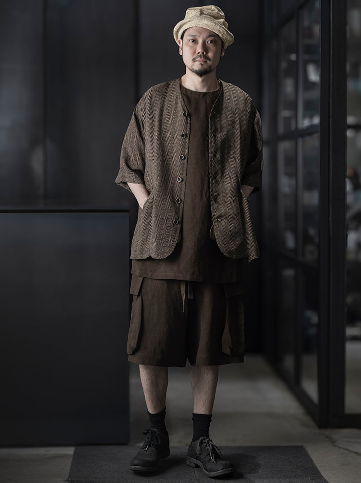 UMA WANG<br> MENS POCKET SHORTS / DARK BROWN