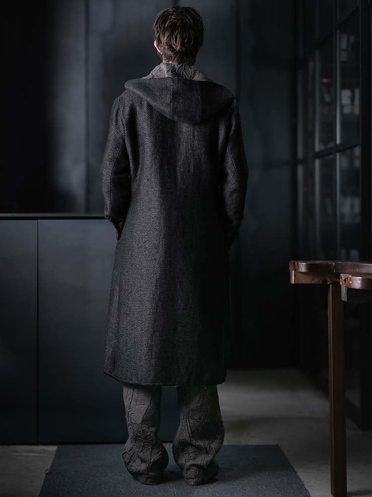 K'ANG<br>UNISEX OVERSIZE DETACHBLE HOOD REVERSIBLE COAT / OFF BLACK + BROWN