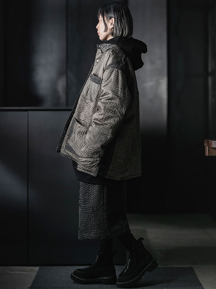 By Walid<br> MENS RAIN JACKET WADDED / GREEN DRAGON × CHARCOAL WOOL