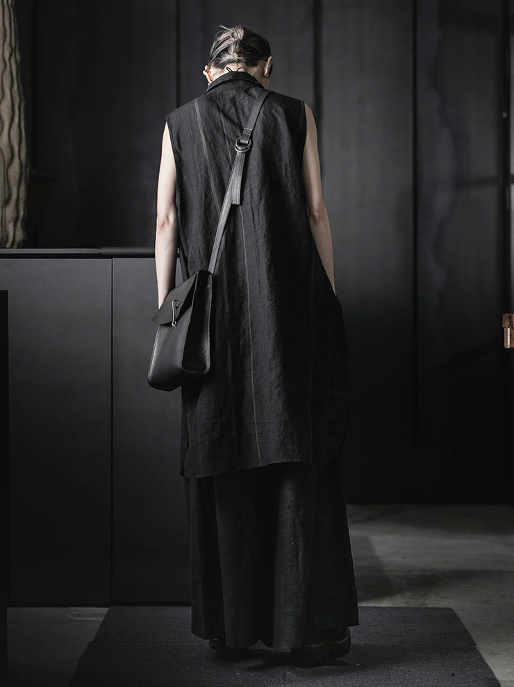 CHIAHUNG SU<br>HAND WOVEN & DYED STRIPPED WIDE TROUSERS / DYED BLACK
