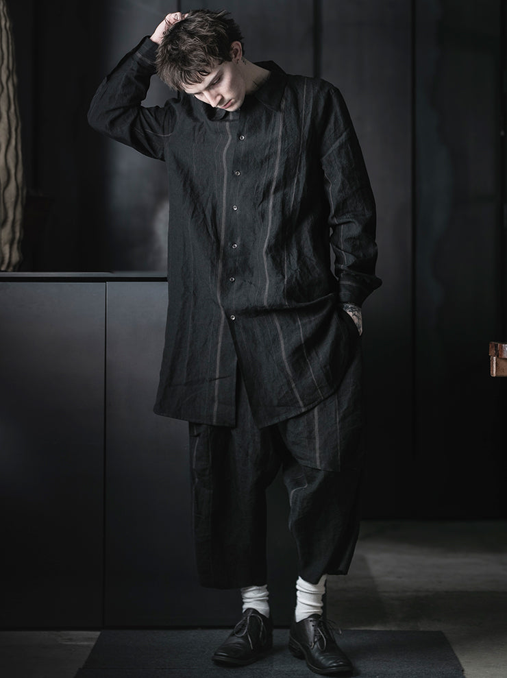 CHIAHUNG SU<br>HAND WOVEN STRIPE LOW CROTCH PATCHED WIDE TROUSER / BLACK STRIPE