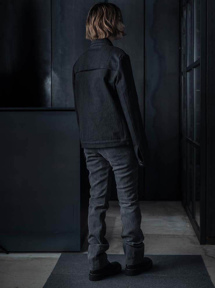 K'ANG<br>MENS SPLIT LAYER BACK DENIM JACKET / OFF BLACK