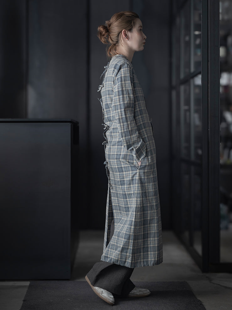K'ANG<br>WOMEN BACK TIED LONG SHIRT DRESS / BLUE