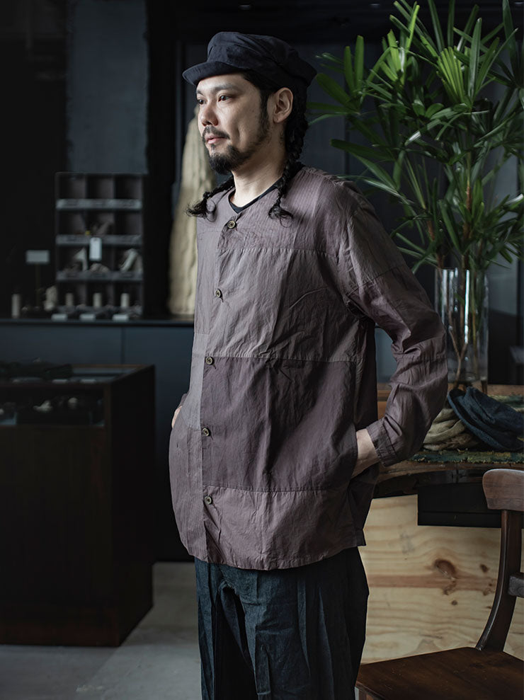 ATELIER SUPPAN<br> MENS Collarless Patchwork Shirt