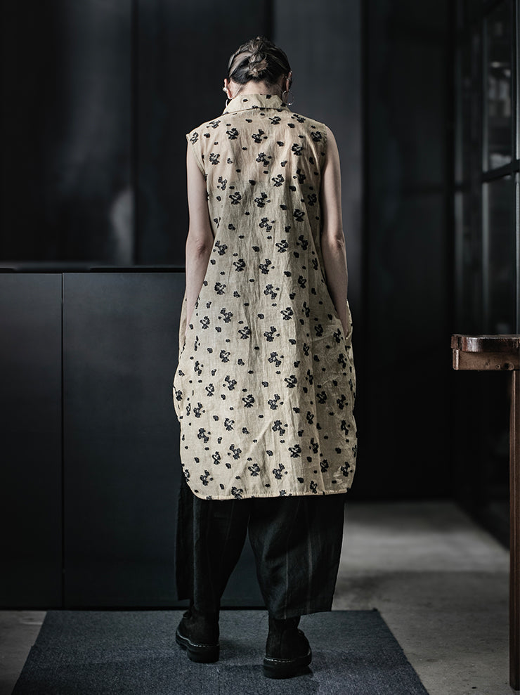 CHIAHUNG SU<br>RELAXED-FIT SLEEVELESS HAND WOVEN ELONGATE SHIRT / FLORAL