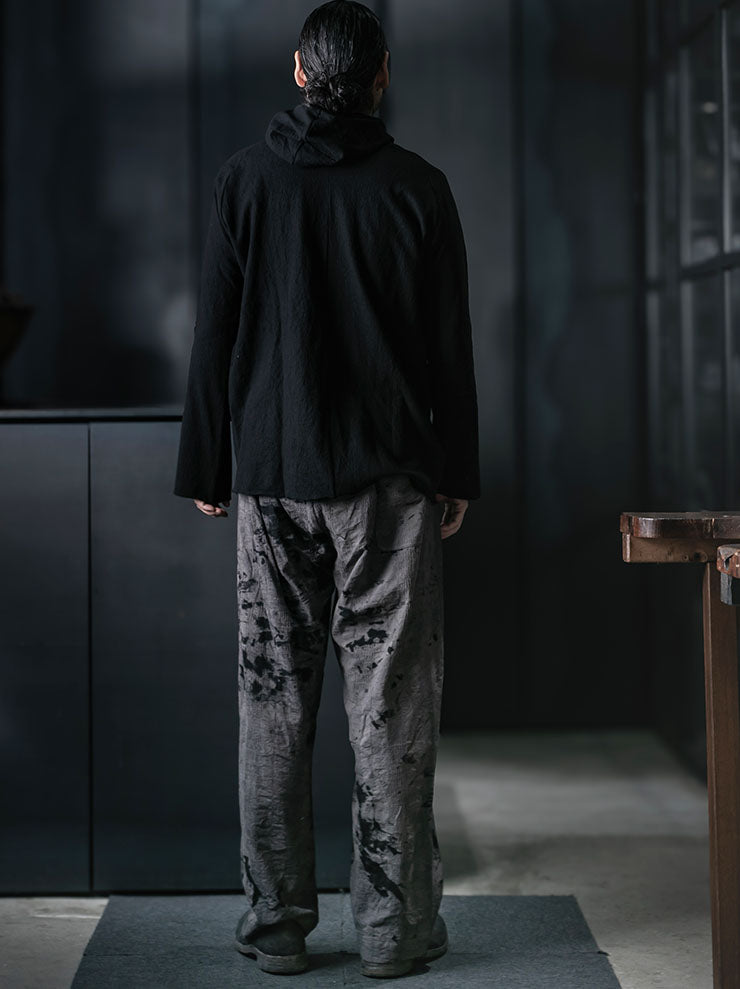 CHIAHUNG SU<br>MENS HAND WOVEN & DYED WIDE HAREM TROUSER / UNEVEN GREY