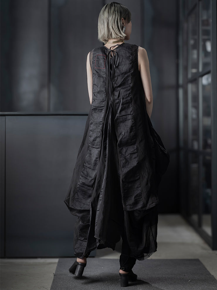 UMA WANG<br> WOMENS STRIPED ORGANDY DRESS / BLACK
