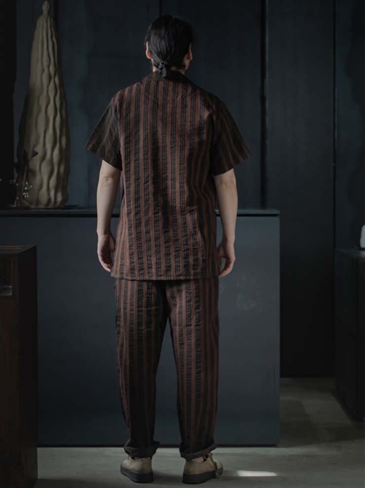 UMA WANG<br> MENS striped trousers / BROWN × BLACK
