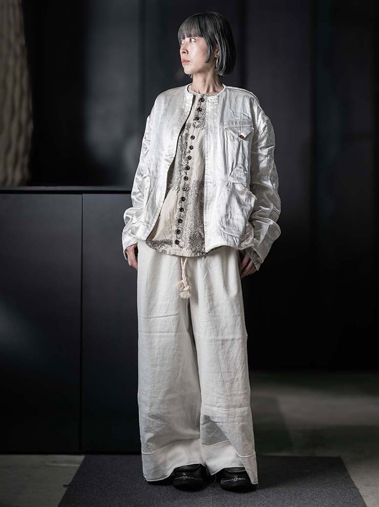 MONAD<br> Collarless Rouach Jacket / Ivory