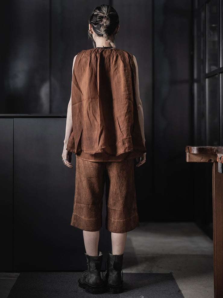KINYAN LAM<br>WOMENS Natural Dye Pleated Ballon Vest / Brown