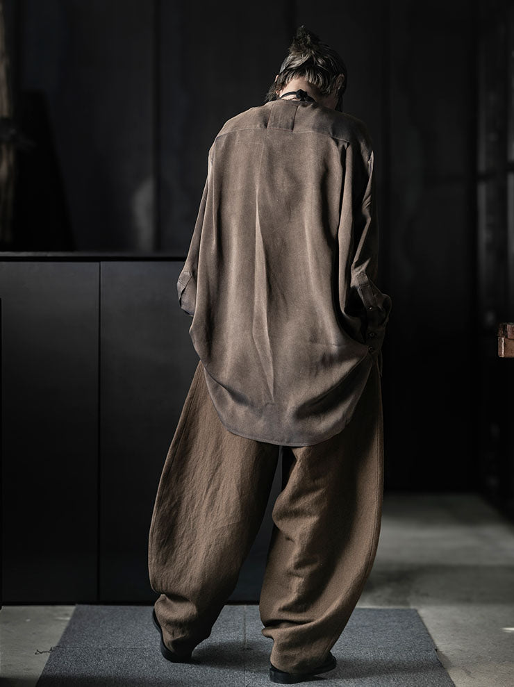 UMA WANG<br>WOMENS TAFFE TOP / GREY BROWN