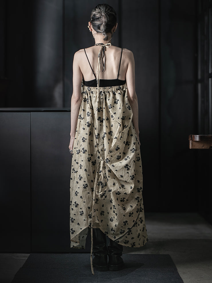 CHIAHUNG SU<br>HAND DYED STRAPPED LAYERING & RAW EDGE DRESS / FLORAL