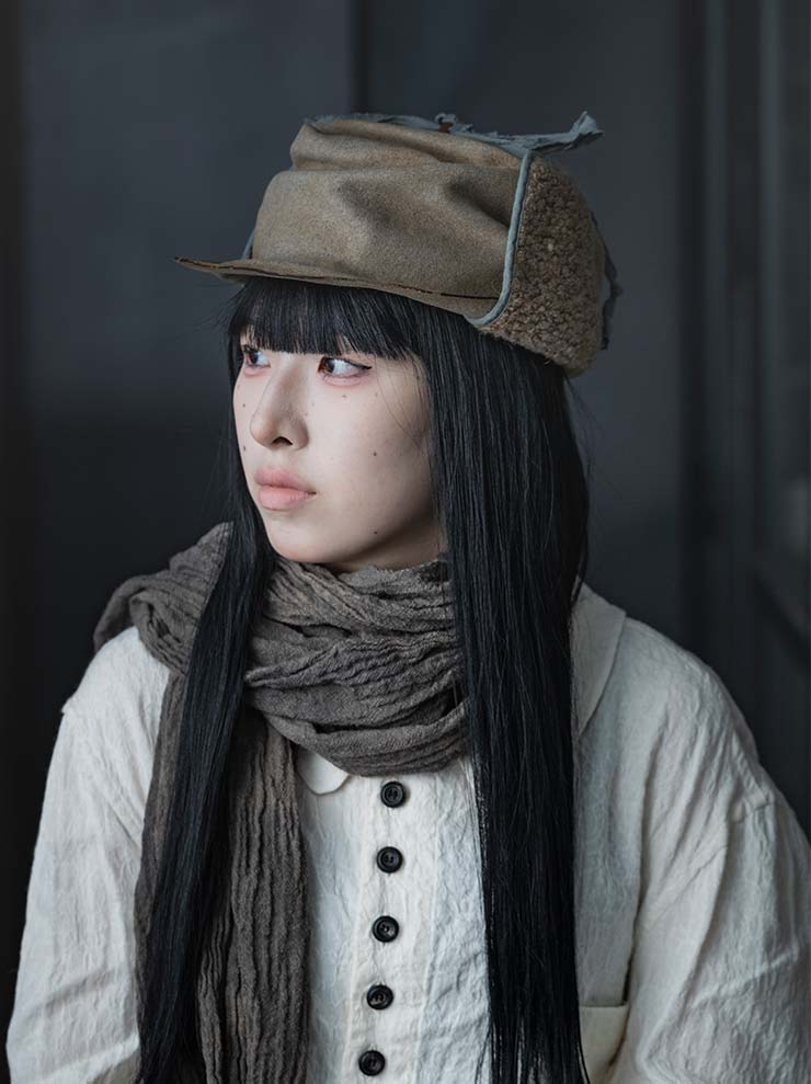 HORISAKI<br> Rabbit fur felt cap with ears RHNOSK / RAW EB