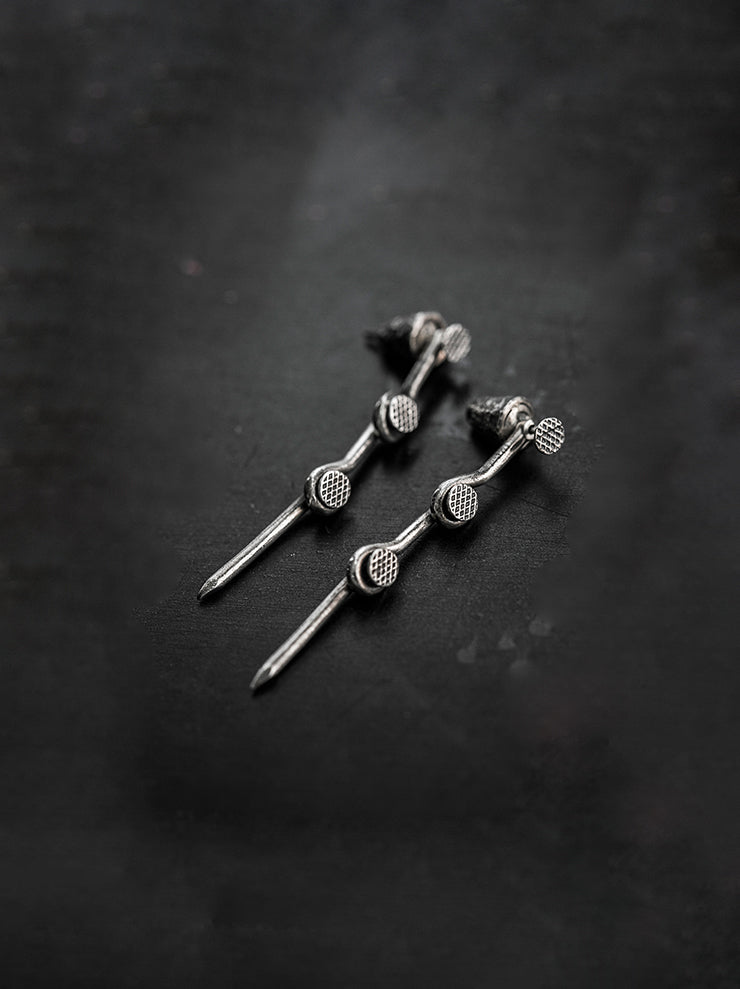 GUIDI<br> Silver tangle nail earrings G-OR15 NTR