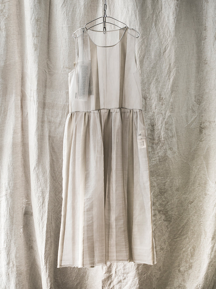 UMA WANG<br> Striped tulle dress WHITE/TAN