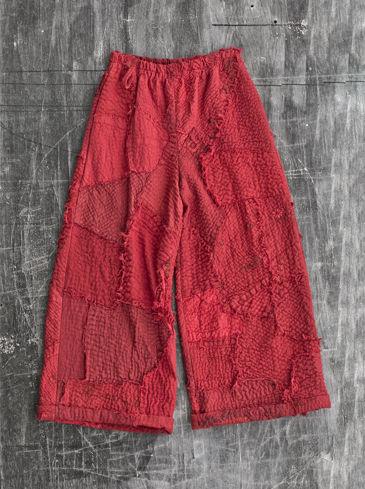 By Walid<br> Women's Daniela Trousers RED / repatch 19th century linen