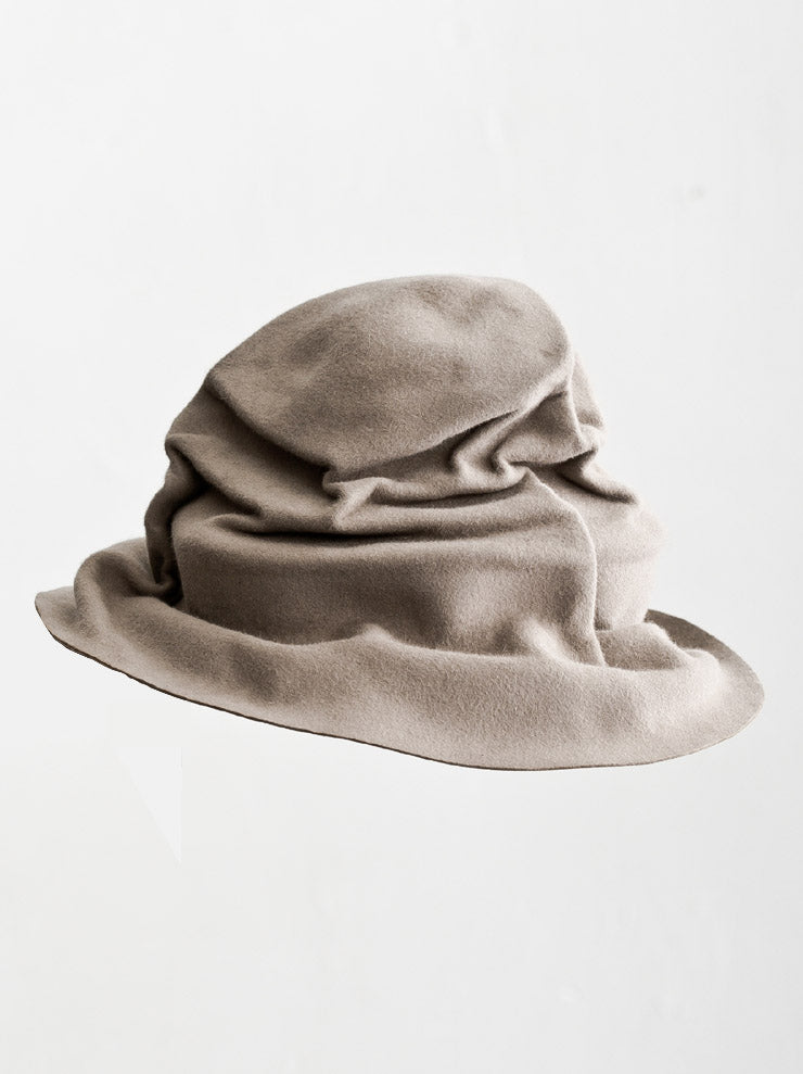HORISAKI<br> Plain Rabbit Fur Crusher Hat BEIGE / GRAY BAND