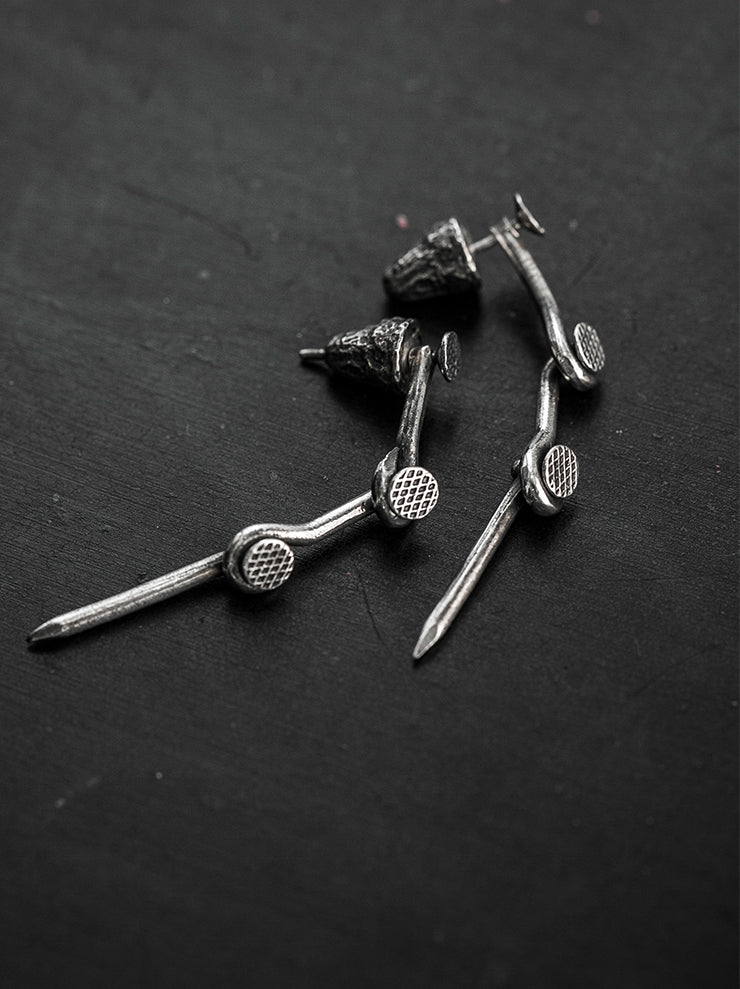 GUIDI<br> Silver tangle nail earrings G-OR15 NTR